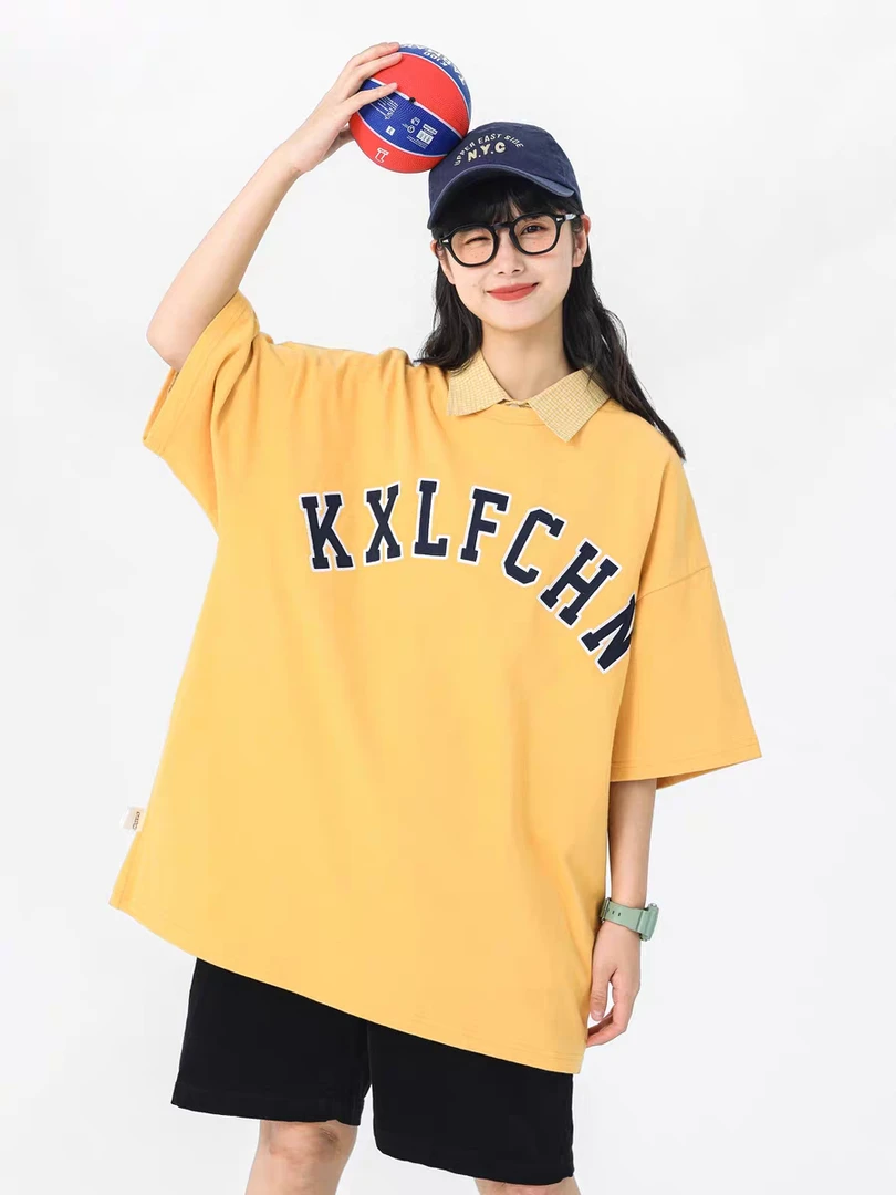 空穴LF重磅320g贴布绣T恤夏季复古潮牌情侣短袖男女款