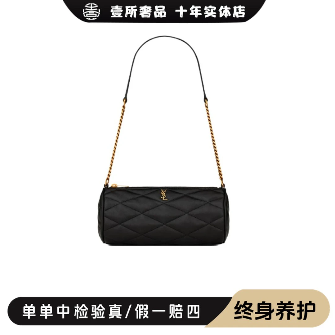 未使用 YSL/圣罗兰 壹所奢品/YSL 黑金巴比龙圆筒包/全新黑色单肩