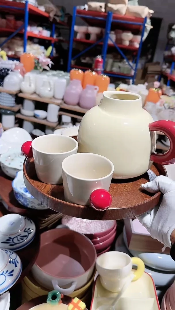 【闪购商品】瓷片一壶2杯3件套微瑕 凑满20元包邮