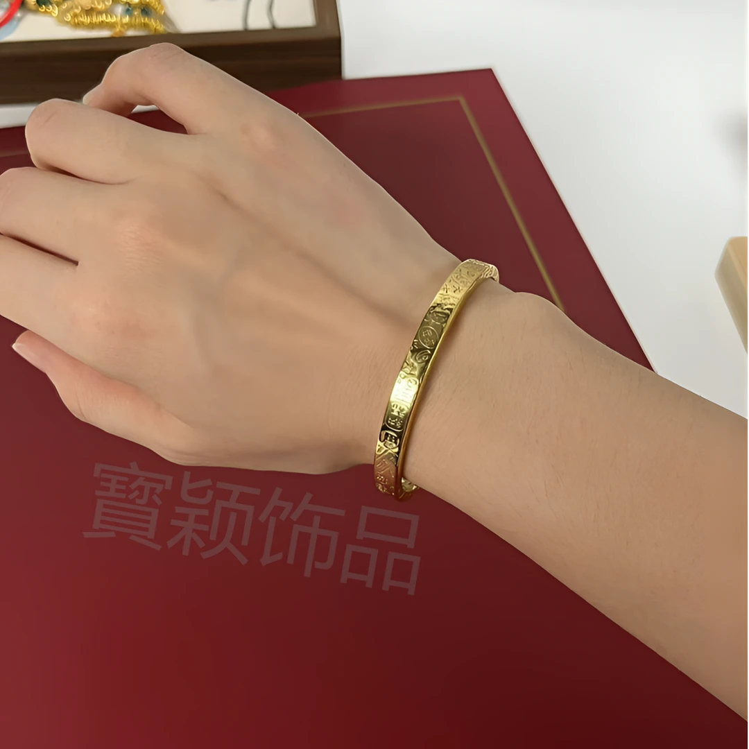 合金手镯 时尚、轻奢手工錾刻满招财猫大吉大利开口手镯送女友闺蜜