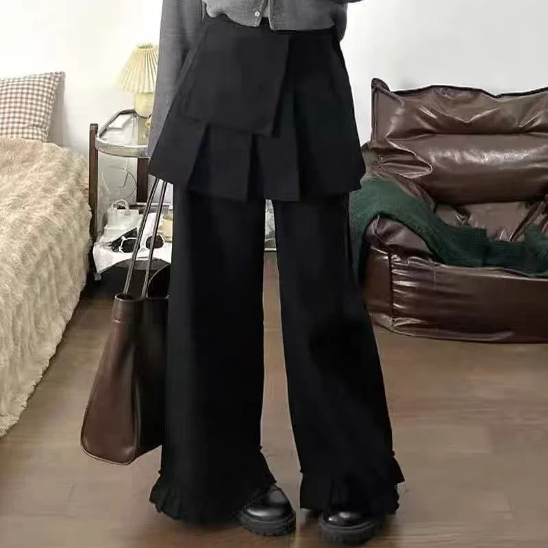 设计感百褶花边休闲裤韩版长裤