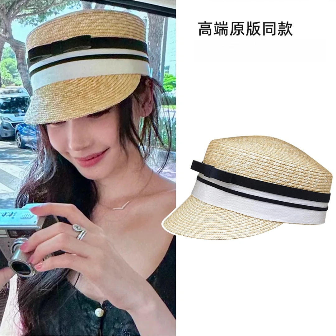 高端定制!易梦玲同款草编马术帽子女海边度假高级感2025夏季新款
