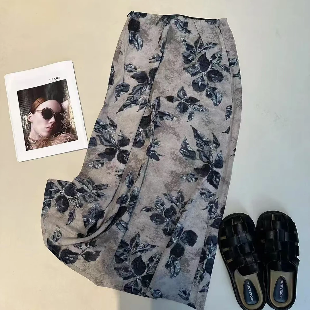 【韩紫朵】夏季新品松紧腰水墨画印花半身裙时尚显瘦86007-2