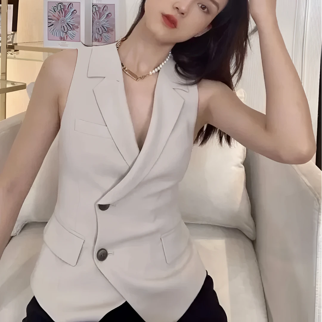 阿玛施新款女装专柜正品醋脂加聚酯无袖马甲5400496