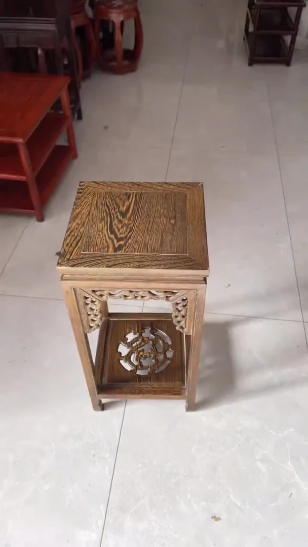 鸡翅木类家具鸡翅木65高镂空花架