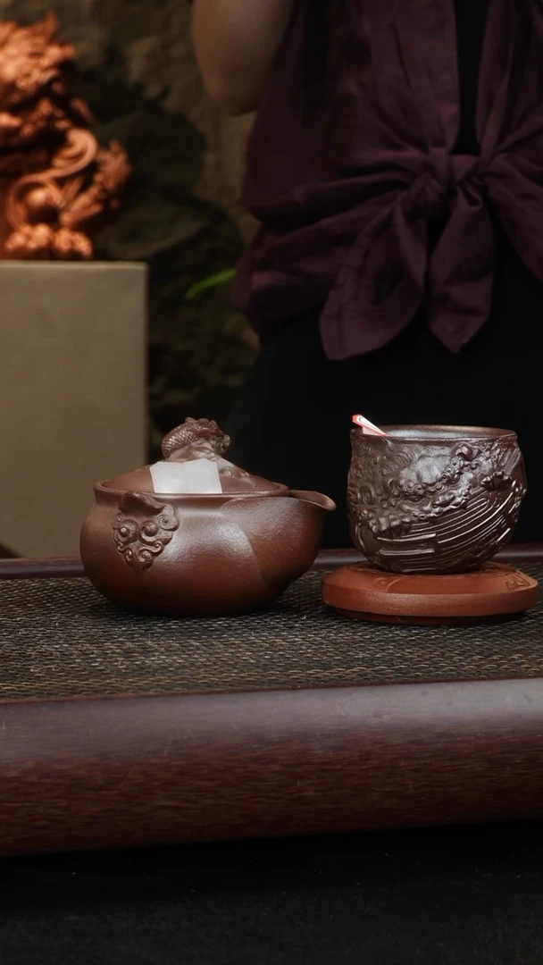 紫砂茶宠猫*柴烧紫砂壶3件