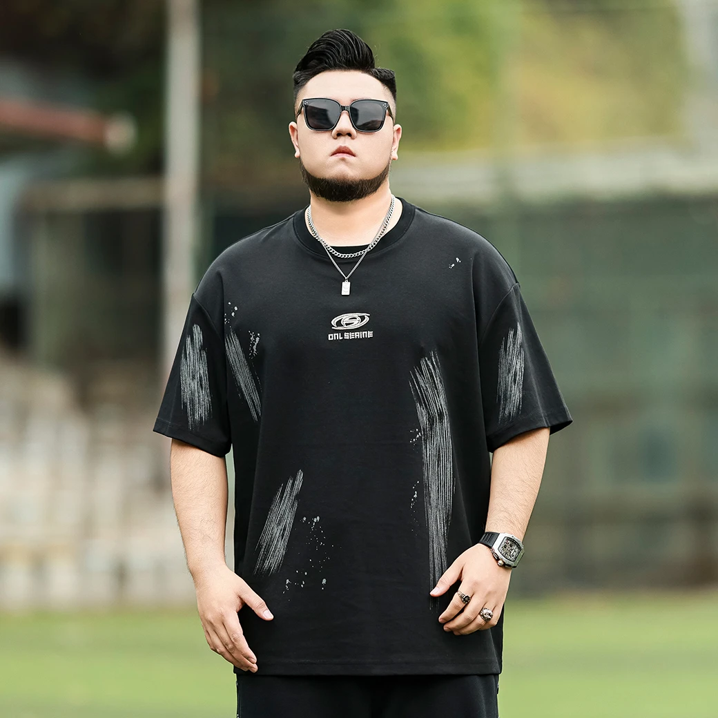 夏季潮牌大码男装胖子T恤宽松半袖男士百搭肥佬休闲上衣PC520805