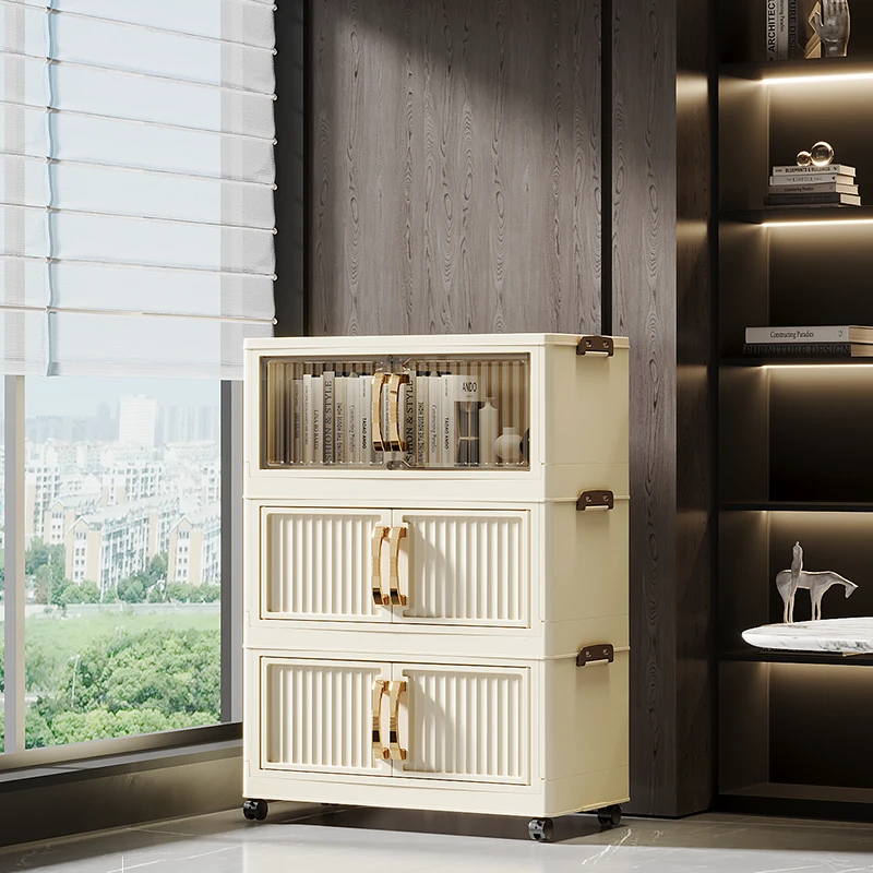 （竖纹50cm面宽）SR折叠式多层收纳柜送顶盖送万向轮到手