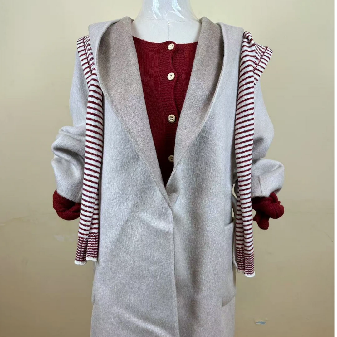 2025年新款女款连帽双面毛呢