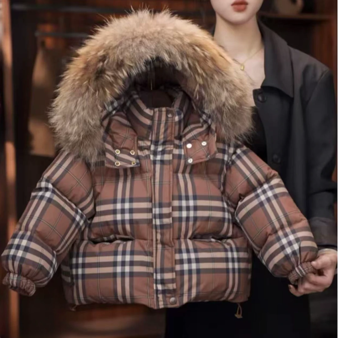 K663儿童大毛领格子羽绒服