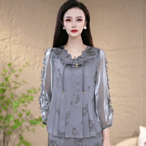 春季新款时尚百搭显瘦减龄套裤洋气宽松拼接女装两件套套装M-4XL