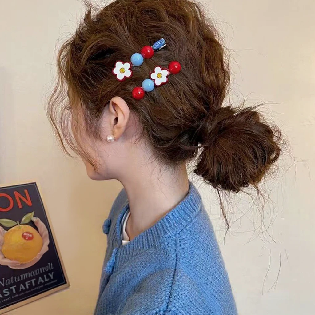 冰糖山楂~花朵发夹女边夹甜美前额发卡一字刘海夹子头饰2025新款