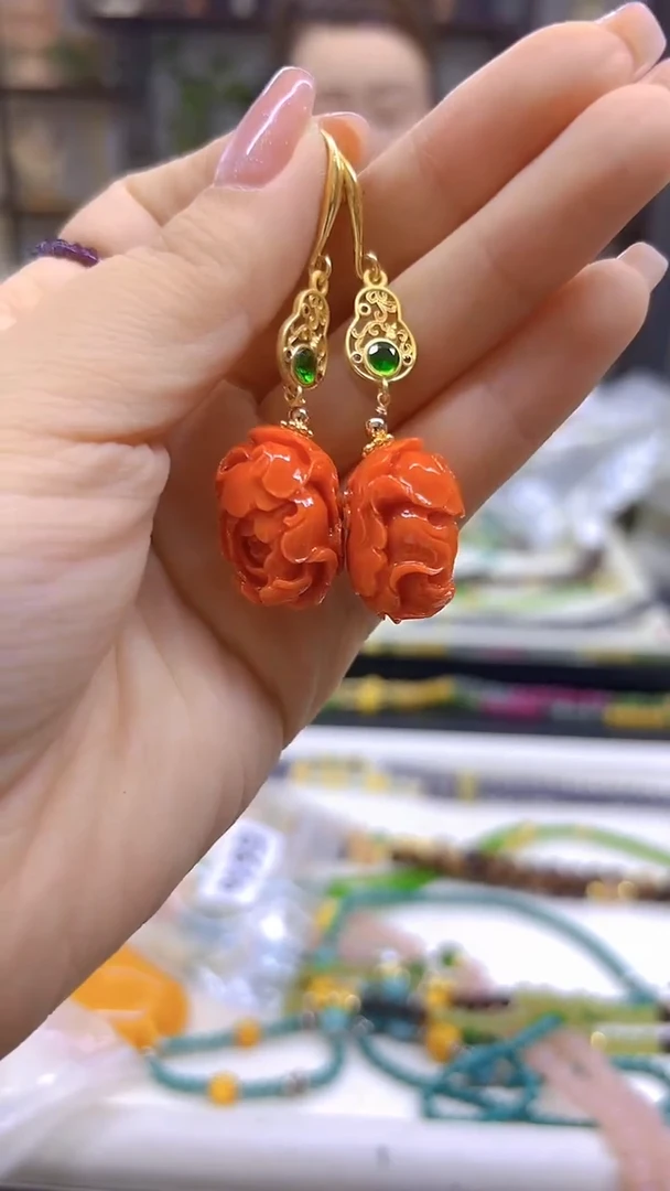 玛瑙/玉髓耳饰14K金镶嵌DIY款E763