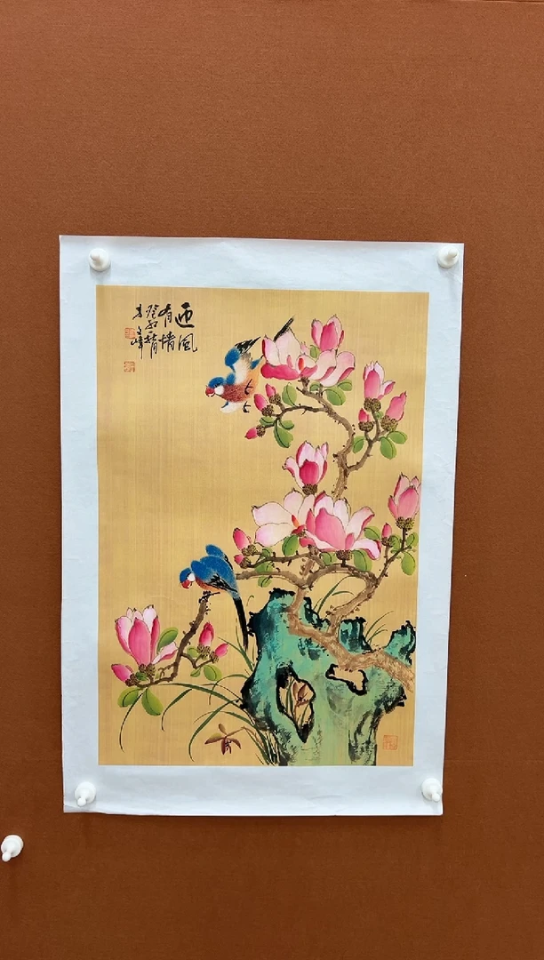 国画李文峰四尺三开工笔花鸟