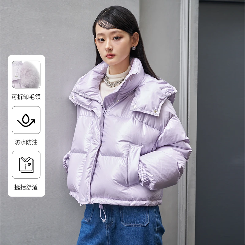 【千颂妮专享】Caroline冬季新款连帽毛领短款羽绒服ECREDY03