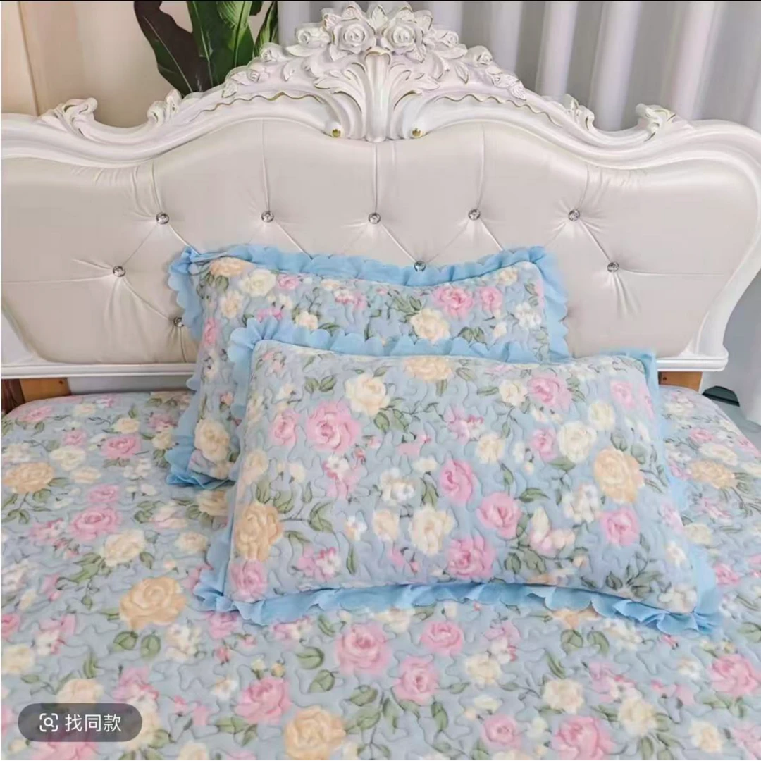 【宝宝绒枕套】床盖同款宝宝绒绗缝双层加厚枕套