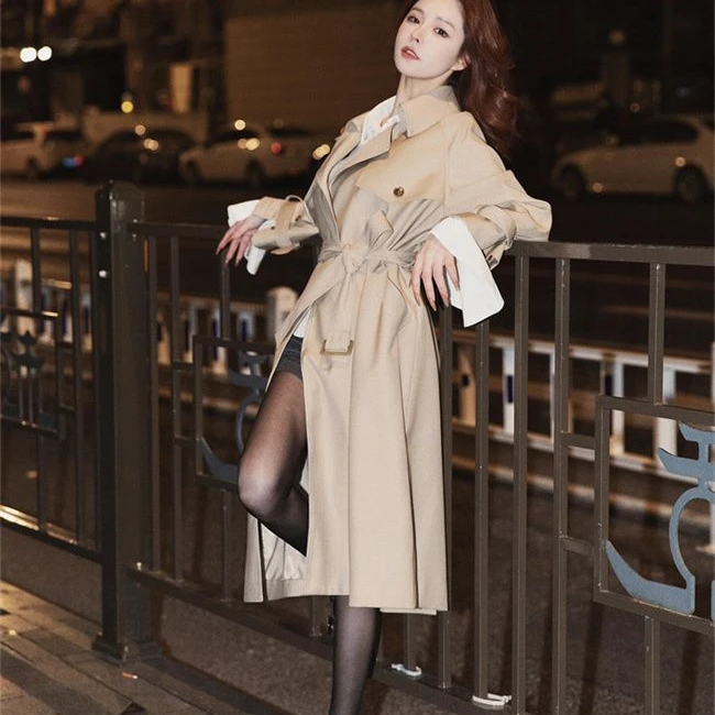 流行风衣2025春秋新款小个子中长款外套英伦气质长款高级宽松大衣