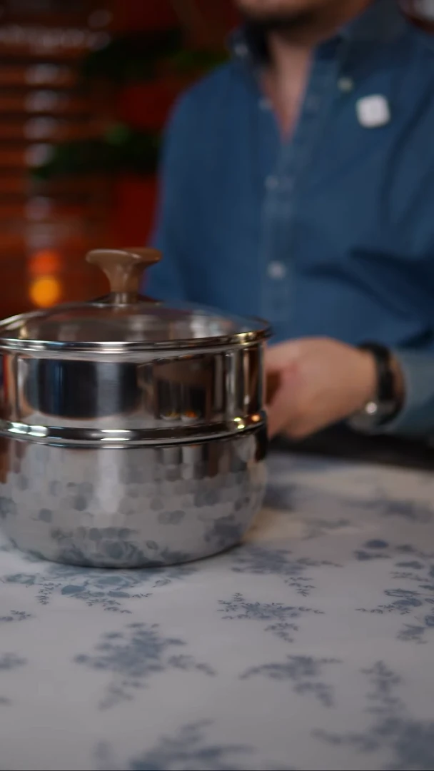 当代18CM 不锈钢雪平锅送蒸屉+盖子