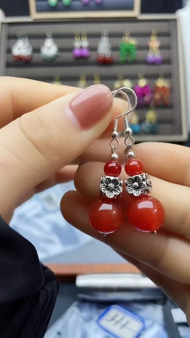 【闪购商品】南红玛瑙耳饰银S925镶嵌300700