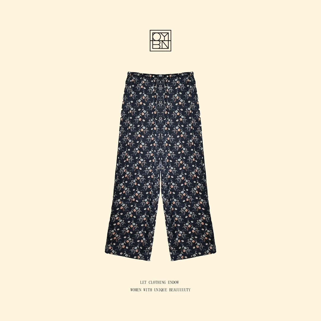 OYBN欧阳贝妮【清新果香】微胖大码碎花减龄直筒休闲裤5092