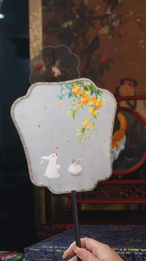 刺绣团扇-双面绣花非遗