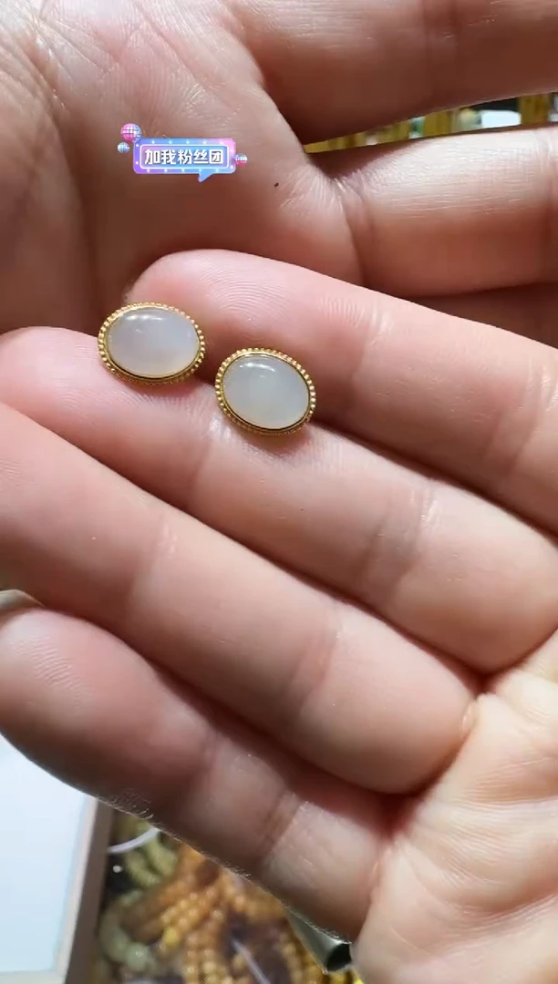 银S925镶嵌和田玉耳饰鑫源3烟紫耳钉多样性发其一