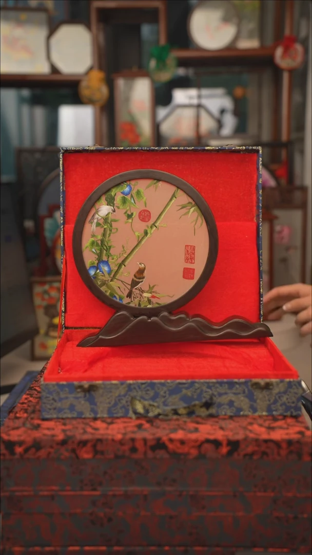 扇子苏绣双面绣 如意架摆台