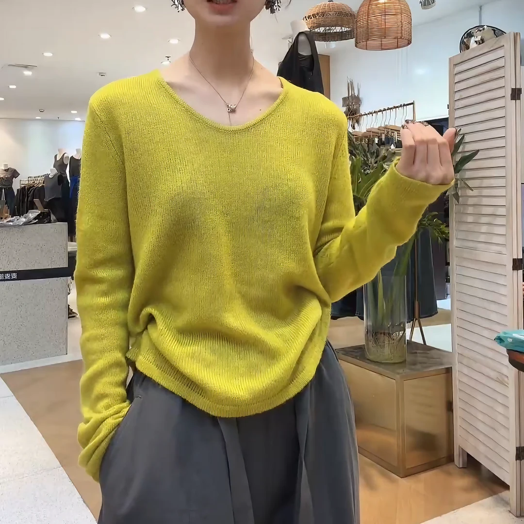 轻柔软糯~慵懒高级感气质款U领宽松针织衫女士慵懒毛衣LK2506069