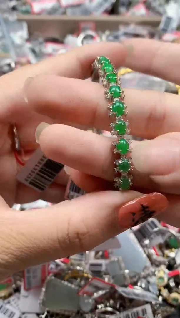 银S925镶嵌戒指翡翠天然A货缅甸翡翠