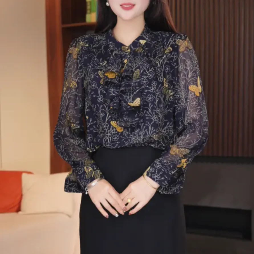 春日蝶序气质长袖法式衬衫2025新款优雅飘带小衫时尚显瘦上衣