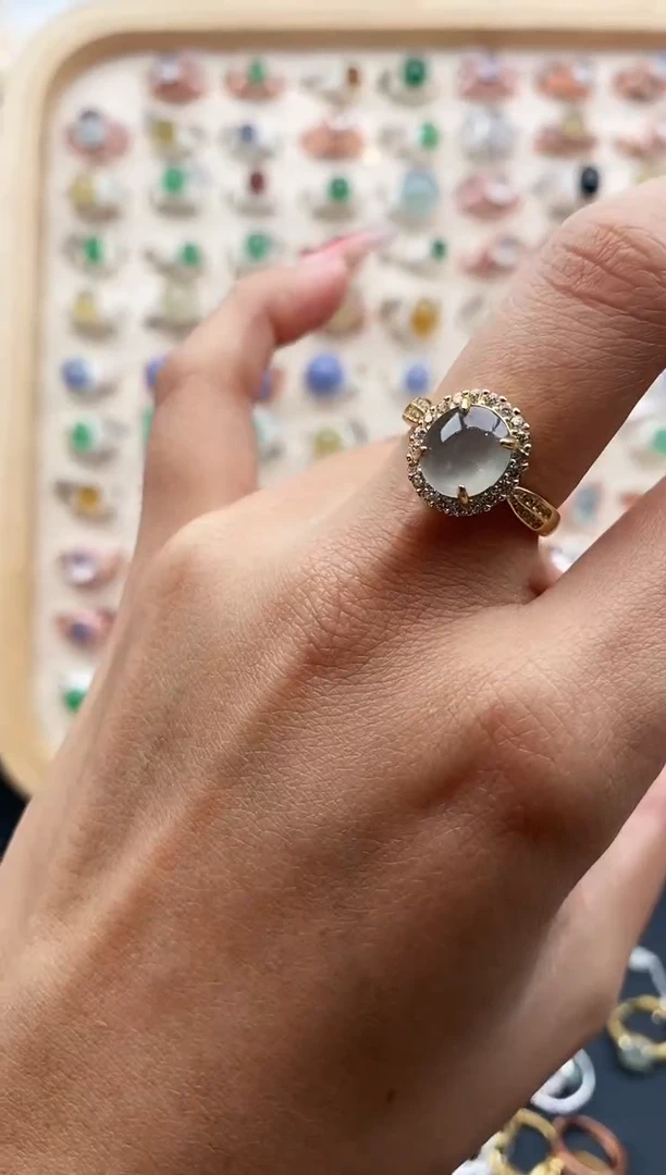 【闪购商品】翡翠戒指银S925镶嵌缅甸天然A货翡翠111 3+2