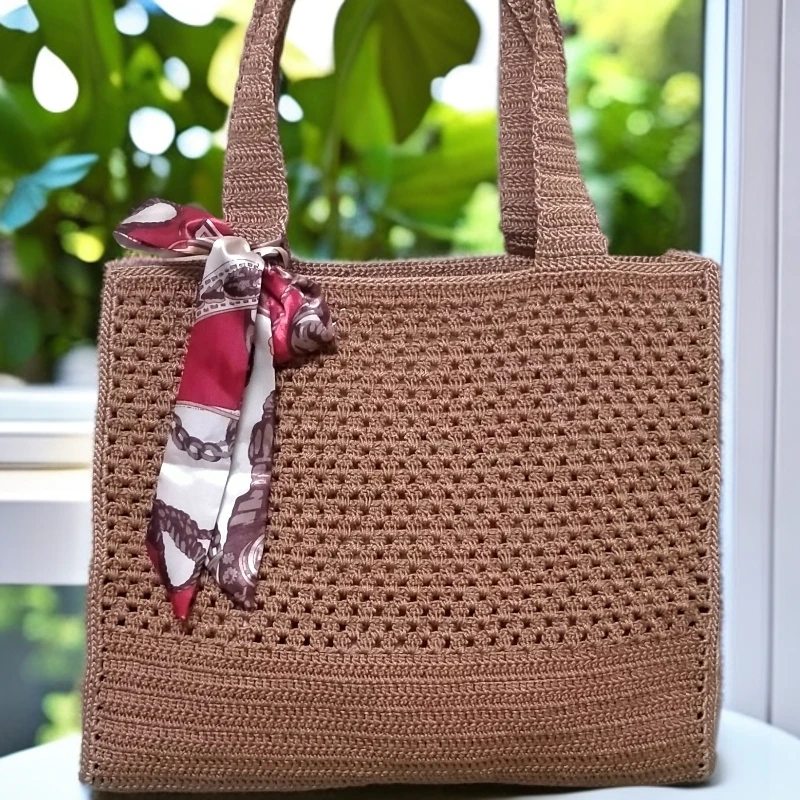 纯手工钩织特大时尚单肩包成品宽40厘米/35-面有点色差看好在拍