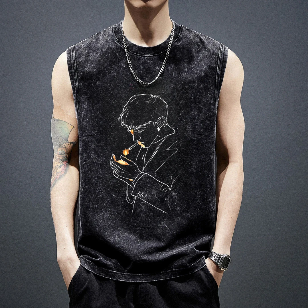 2025夏季小众复古背心男夏季新款洗做旧无袖美式男士运动健身纯棉