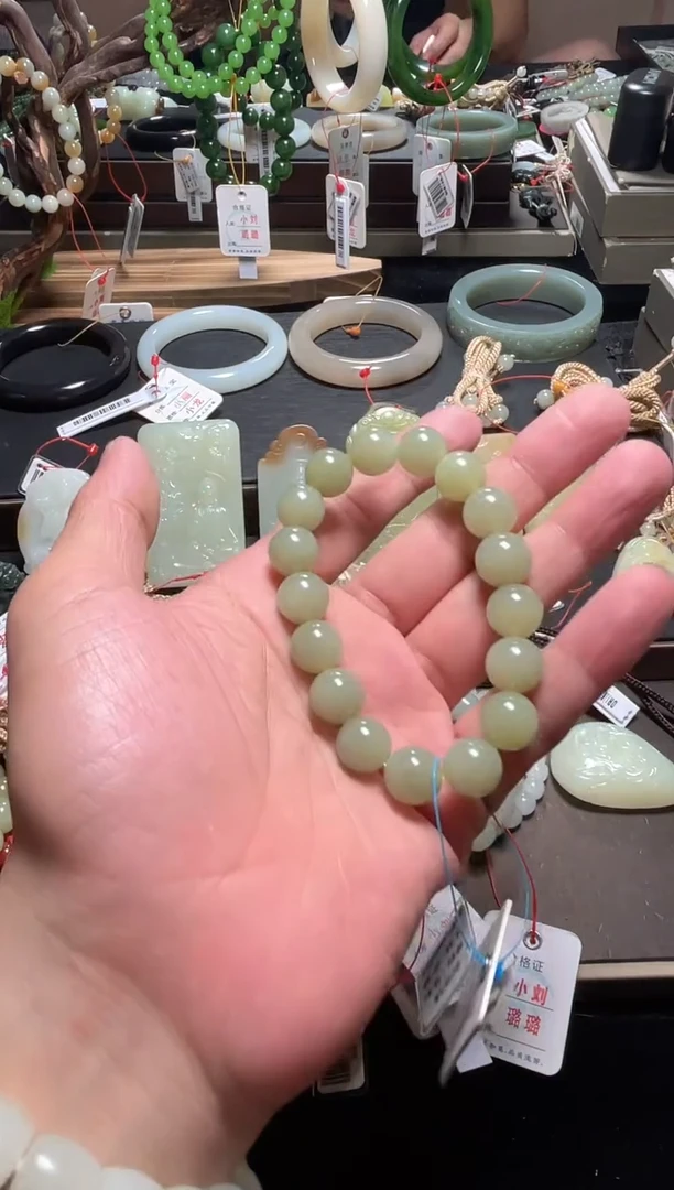 未镶嵌手串和田玉卡12若羌黄口圆珠