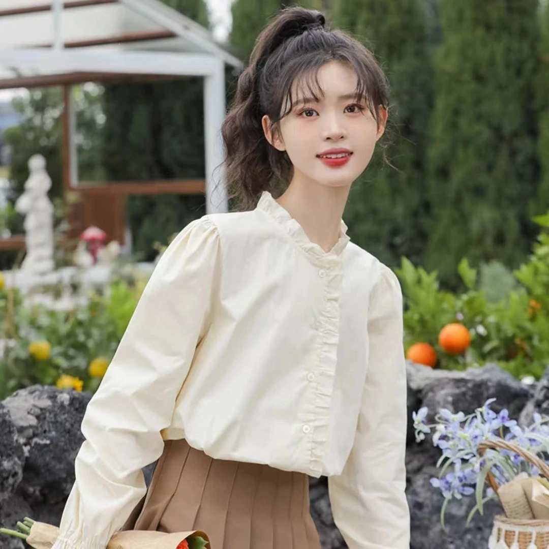 2025春季新款复古法式立领长袖衬衫女设计感小众法式气质上衣