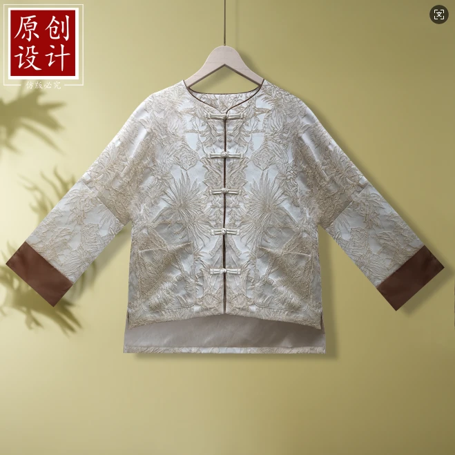 8867-21新中式国风盘扣印花上衣外套