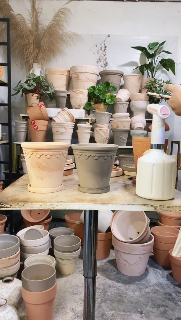 16*15巴洛克灰陶+玛奇朵组合 2盆2托