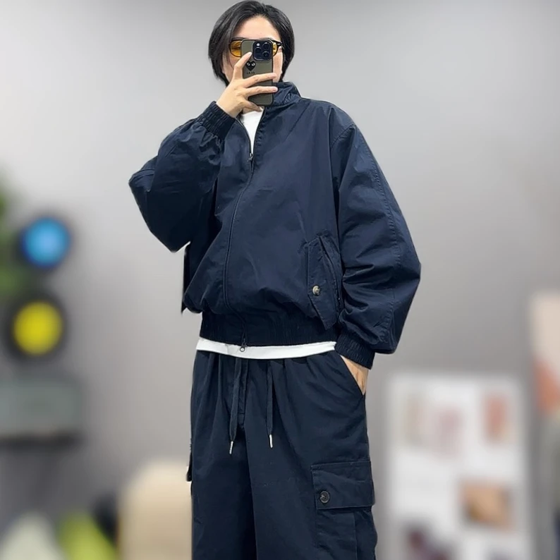春秋款100%纯棉外套立领潮流休闲哈林顿情侣夹克外套简约时尚百搭