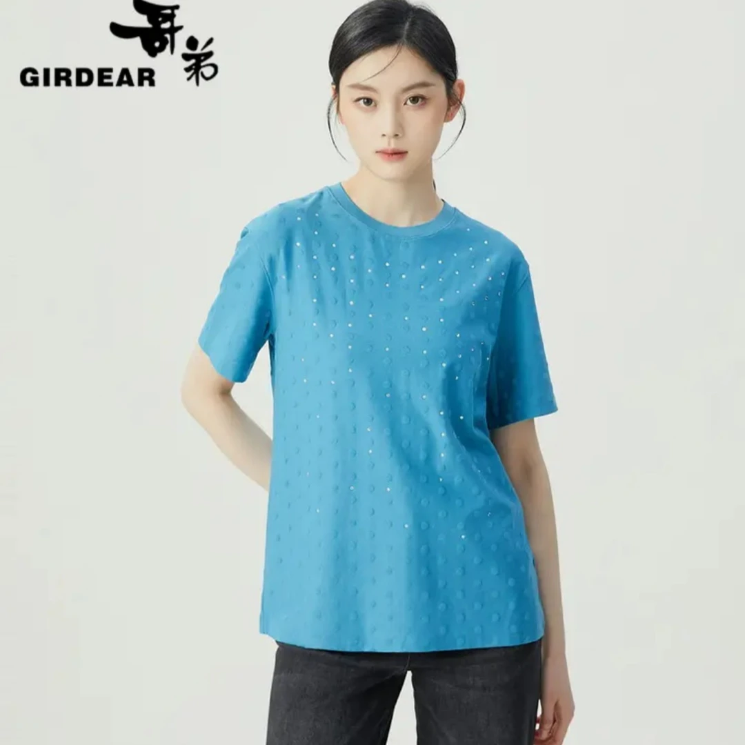 GIRDEAR/哥弟新款显瘦简约时尚休闲薄款大气百搭圆点T恤1300901