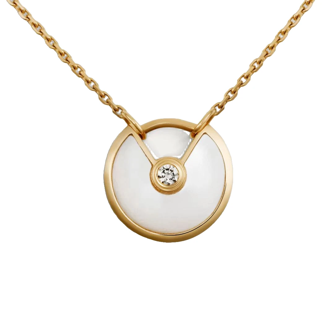 99新 Cartier/卡地亚 玫瑰金镶嵌白贝母护身符项链/精选