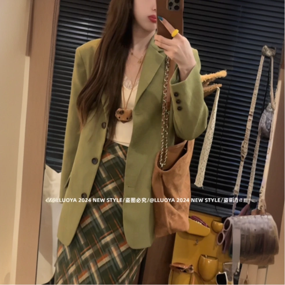 高级感宽松长袖西装外套女2025春季新款极简风中长款西服潮