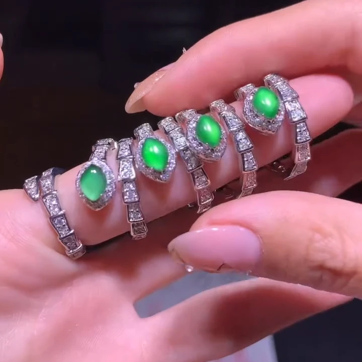 【关老板专属】天然A货翡翠蛇戒蛋面戒指*lk/19/多样性发/1件