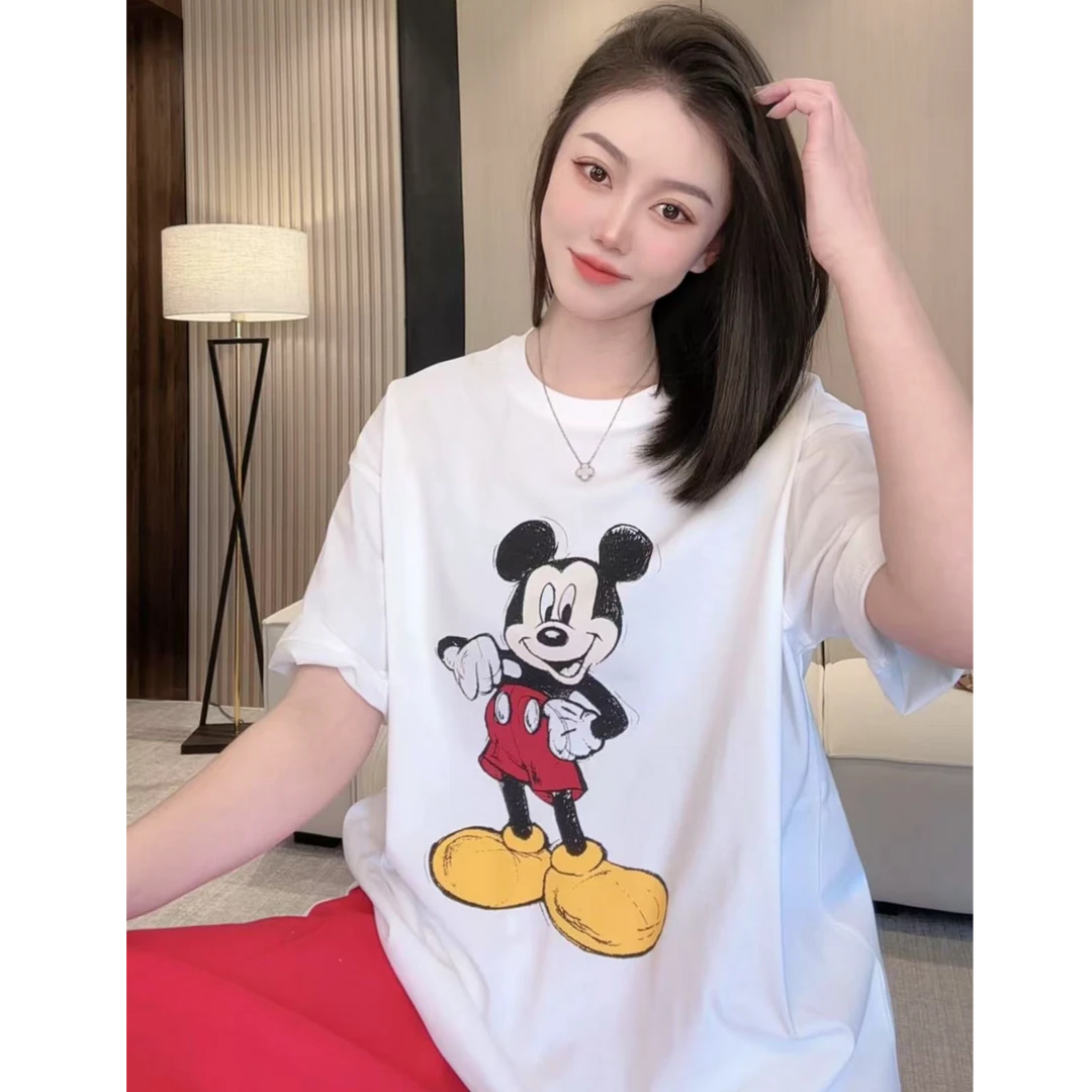 【AILIN】米奇 白色时尚休闲夏季印花圆领重工卡通T恤