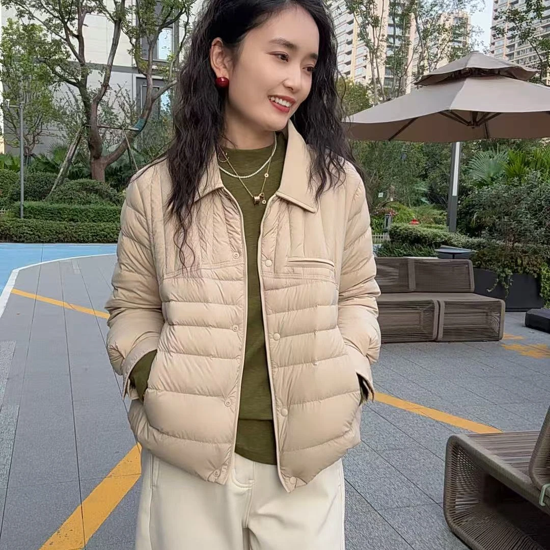 2A07-宽松型90鸭绒短款羽绒服女潮流保暖翻领女款