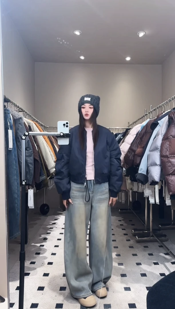 肩膀拼接针织棉服000蓝色