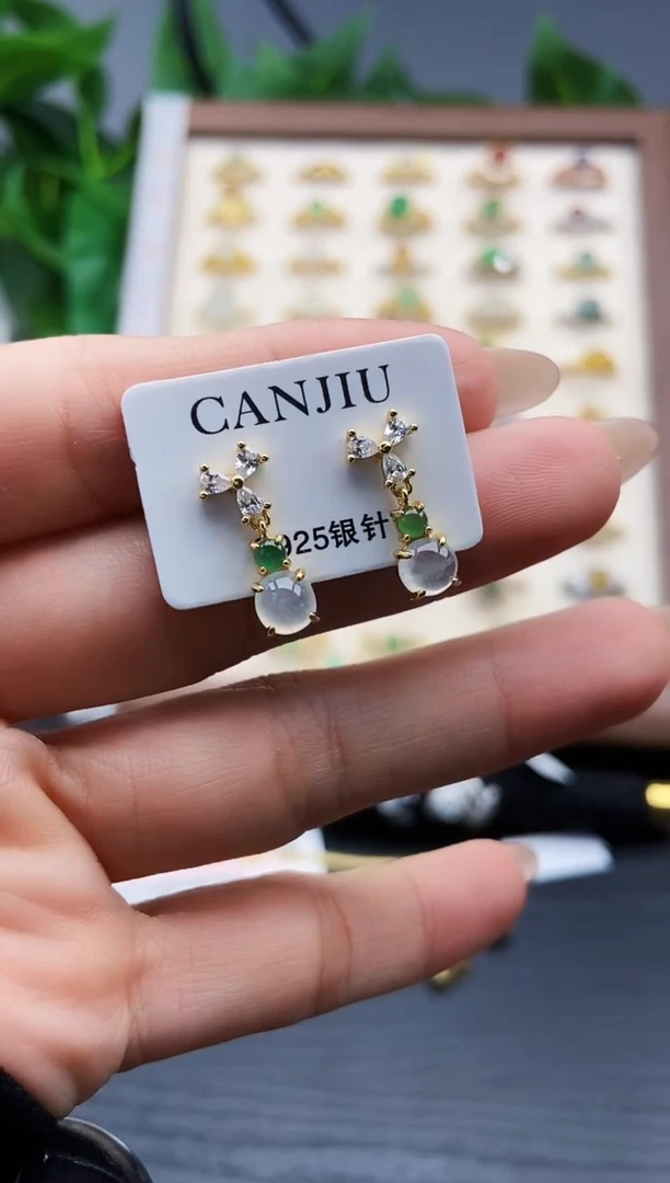 银S925镶嵌翡翠耳饰12