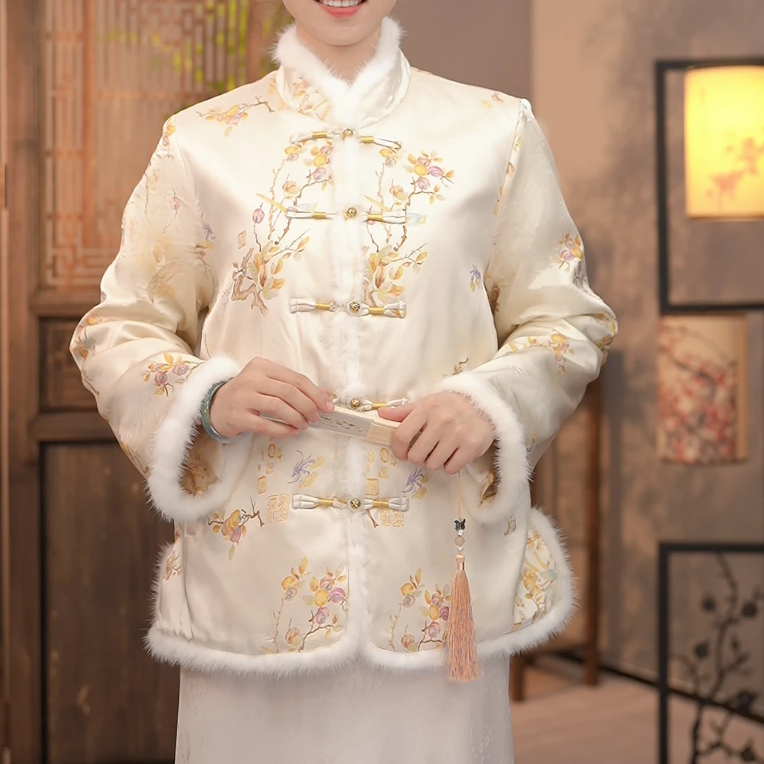 丝年.柿柿如意|秋冬加厚国风新中式百搭棉服外套-6060