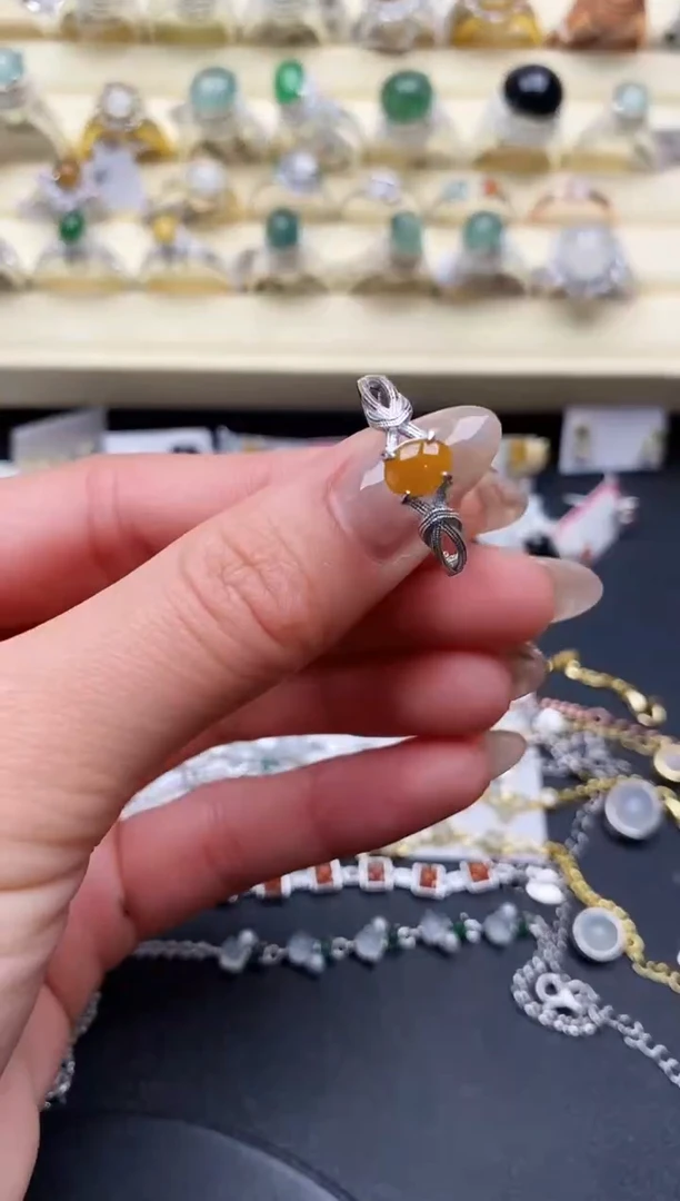 【闪购商品】翡翠戒指银S925镶嵌缅甸翡翠 1 4+7