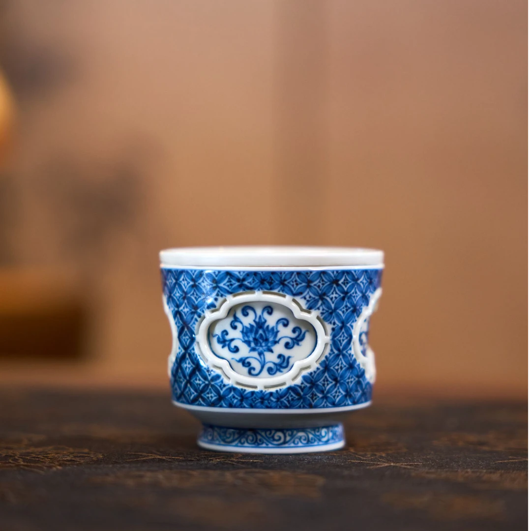 大明风华 · 青花铜钱纹转转杯景德镇纯手工手绘