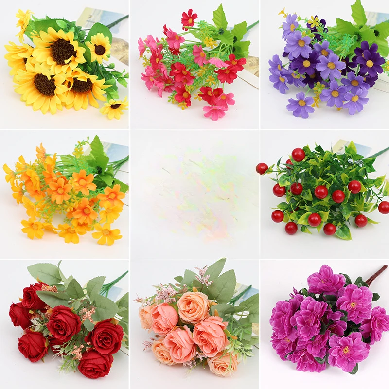 仿真玫瑰把花束塑料假花装饰花坛花箱栅栏绢花单枝菊花插花瓶家居